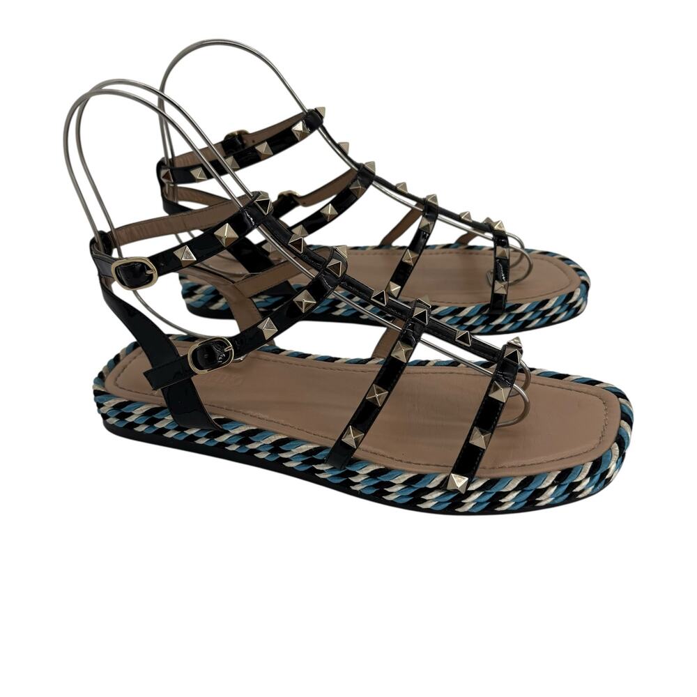 Valentino Rockstud Caged Leather Platform Sandals EU 40 Blue Braided
